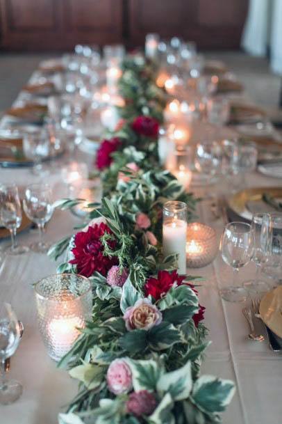 Candles And Red Rose August Wedding Flowers