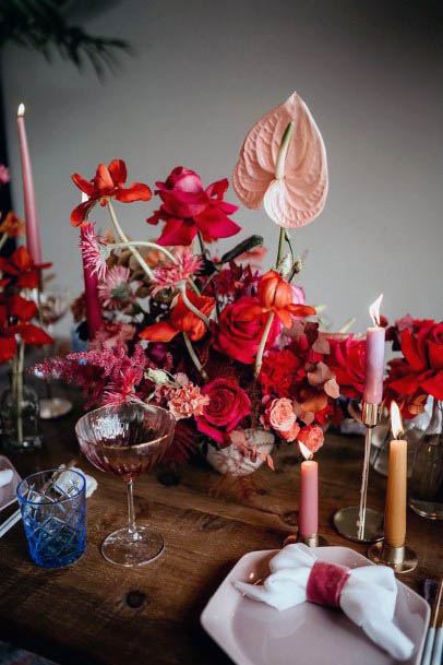 Candles And Red Wedding Flowers