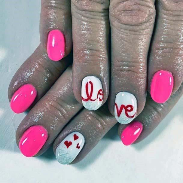 Candy Pink And Red Love Nails For Women