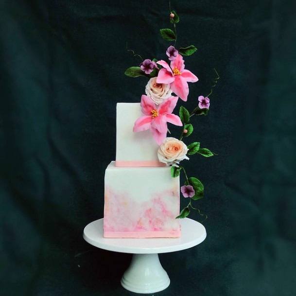 Candy Pink White Square Wedding Cake