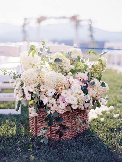 Cane Basket Hydrangea Wedding Flowers