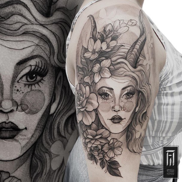 Capricorn Womens Tattoo Designs Female Portrait Half Sleeve