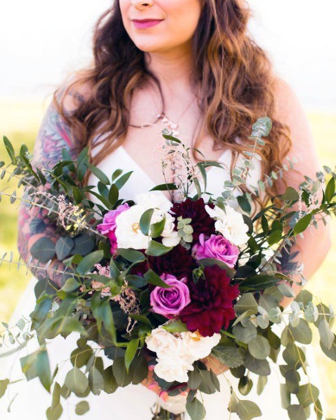 Captivating Flower Bouquet For Bride Pink Red Lush White Greenery Leaves