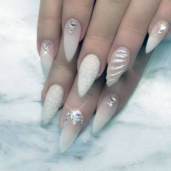 Captivating Rhinestones Art On White Sugar Nails For Women