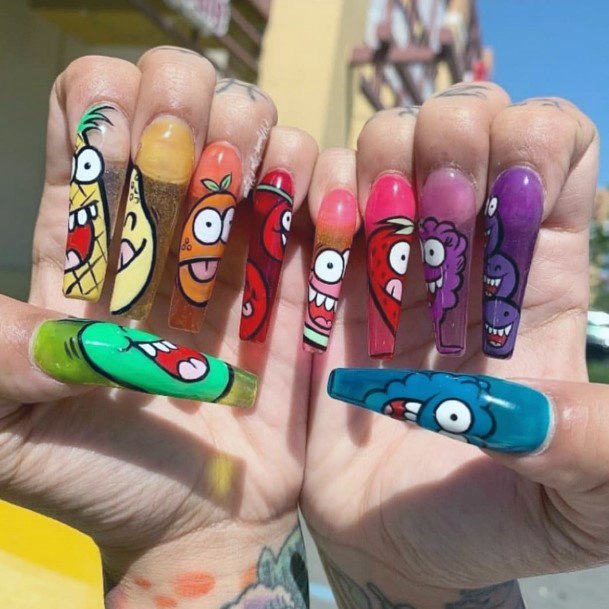 Cartoon Characters On Long Nails For Women