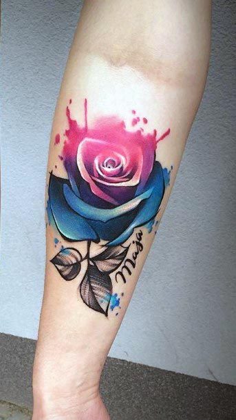 Casatta Red And Blue Rose Tattoo Women Forearms