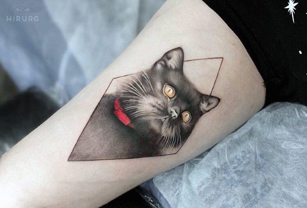 Cat In A Suit Tattoo For Women