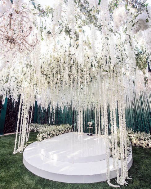 Ceiling Garlands Of White Wedding Flowers