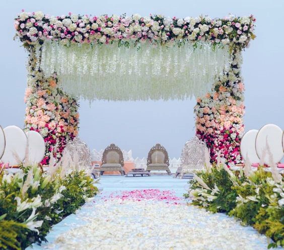 Ceiling Of White Flower Indian Wedding Decor