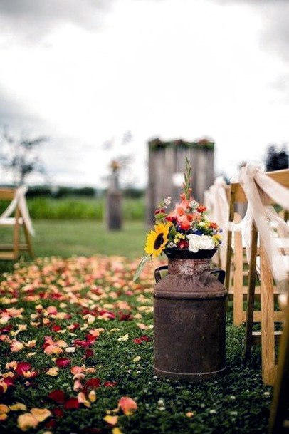 Ceremony Aisle Vintage Milk Jug Flower Vases Country Wedding Ideas