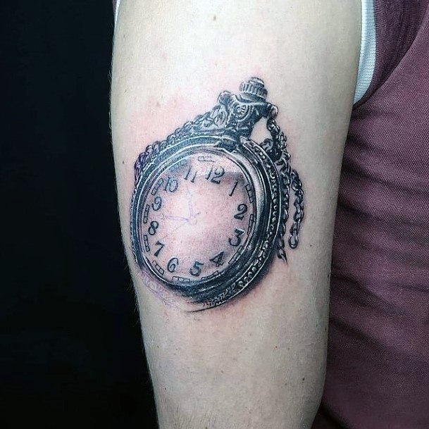 Chained Clock Tattoo Womens Arms