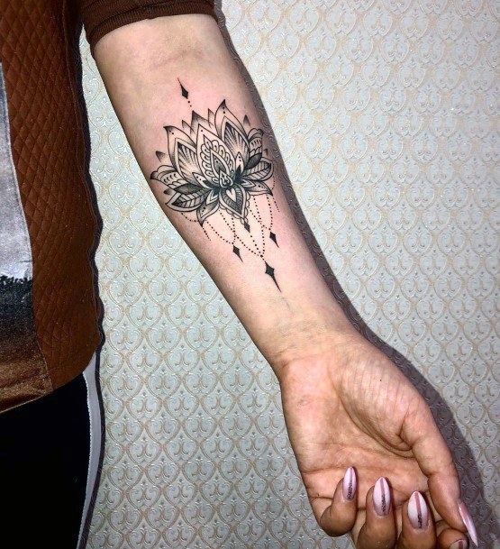 Chained Lotus Art Tattoo Womens Wrists