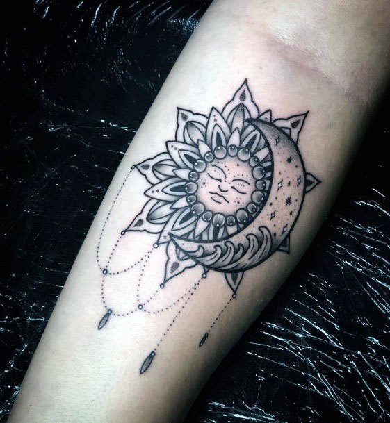 Chained Sun Tattoo Womens Hands