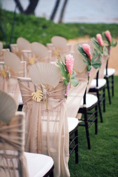 Chair Decorated With Hawaian Wedding Flowers