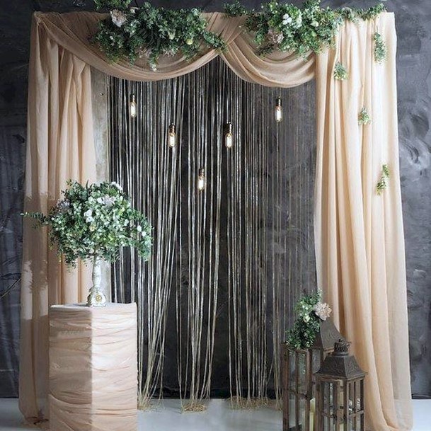 Champagne Drapery With Grey Lighted Backdrop Wedding Arch Ideas