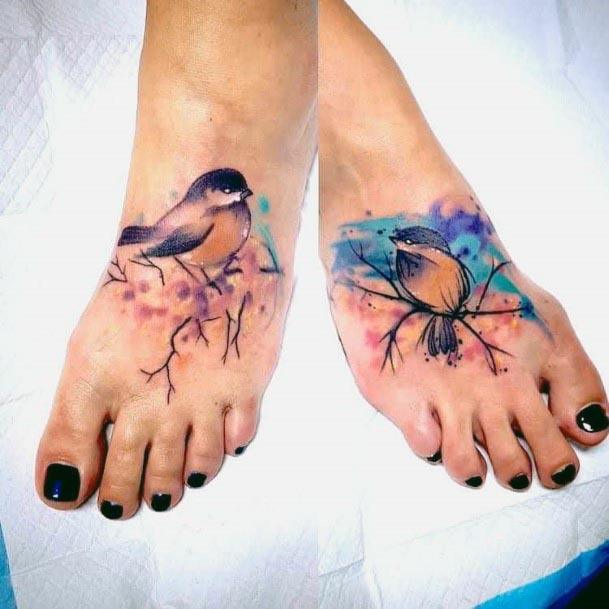 Charming Bird Mother Daughter Tattoo Feet