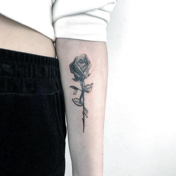 Charming Black Rose Tattoo Womens Forearms