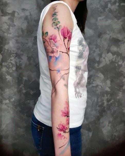 Charming Floral Watercolor Tattoo Womens Sleeves