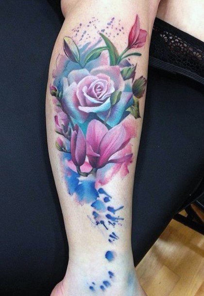 Charming Flowers Tattoo Womens Legs