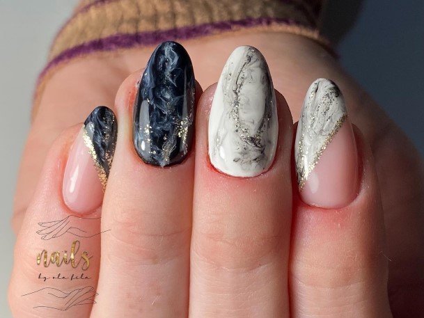 Charming Nails For Women Black And White Marble