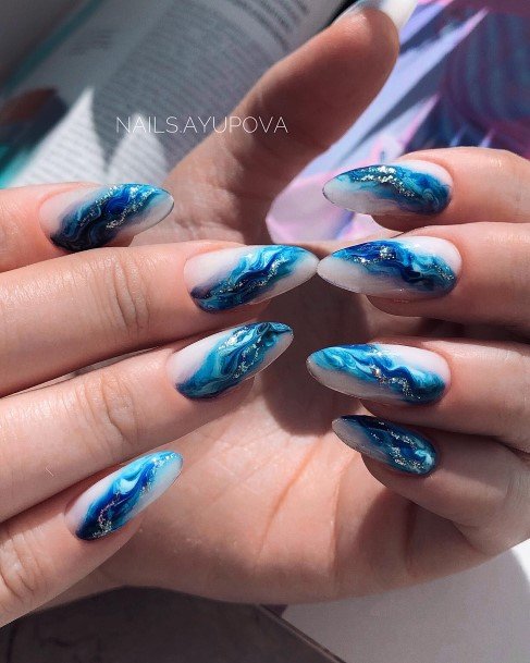 Charming Nails For Women Blue And Gold