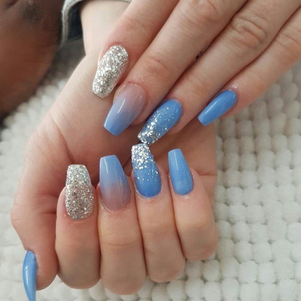 Charming Nails For Women Blue And Silver