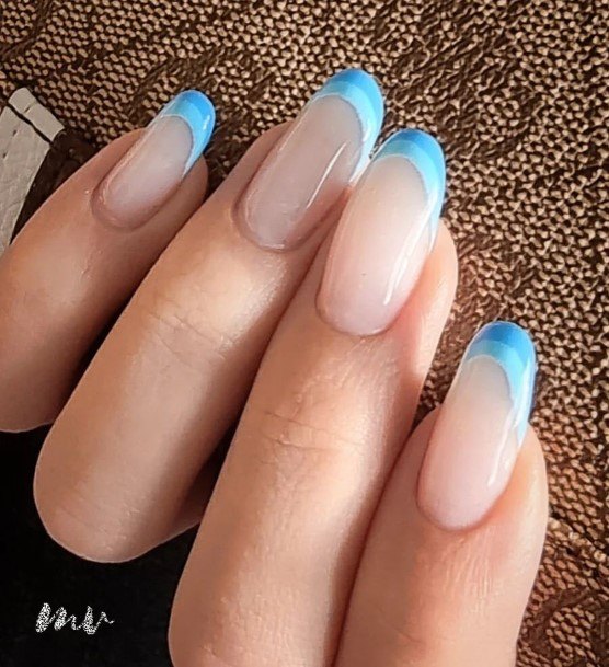 Charming Nails For Women Blue French Tip