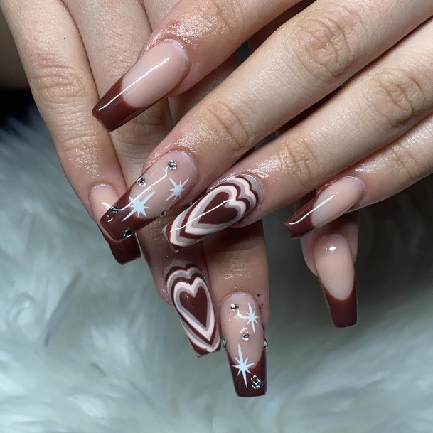 Charming Nails For Women Brown French Tip