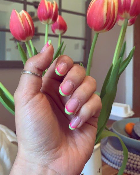 Charming Nails For Women Green And Pink