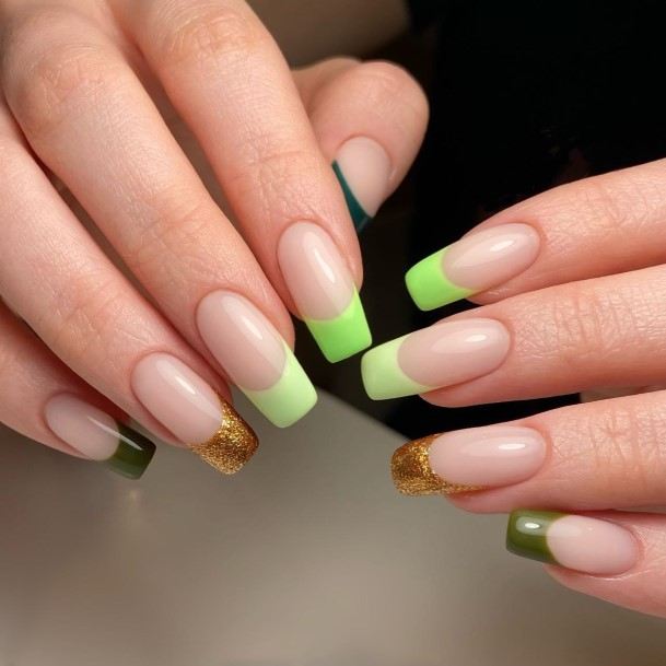 Charming Nails For Women Green French Tip