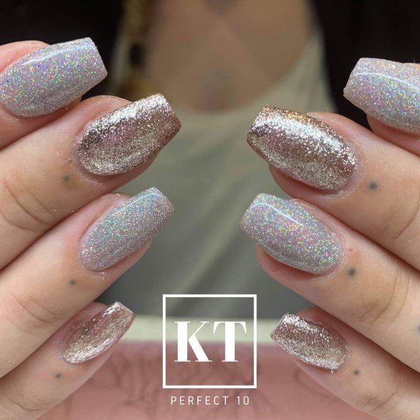 Charming Nails For Women Grey With Glitter