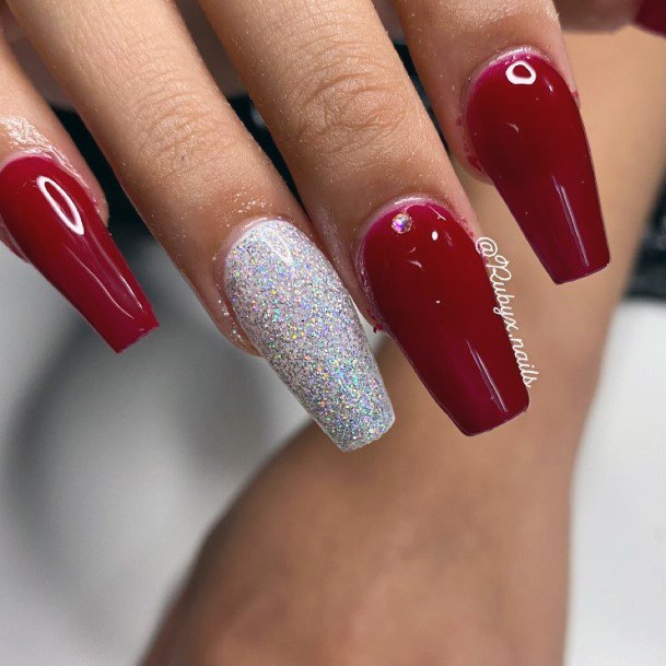 Charming Nails For Women Maroon And Silver