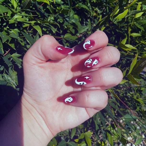 Charming Nails For Women Maroon White