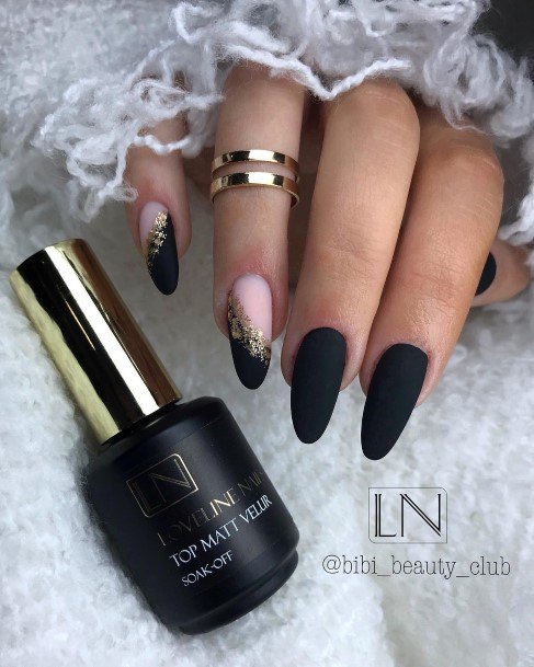 Charming Nails For Women Matte Black And Gold