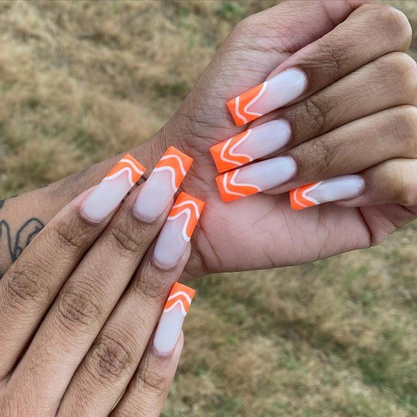 Charming Nails For Women Orange And White