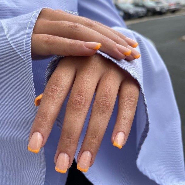 Charming Nails For Women Orange French Tip