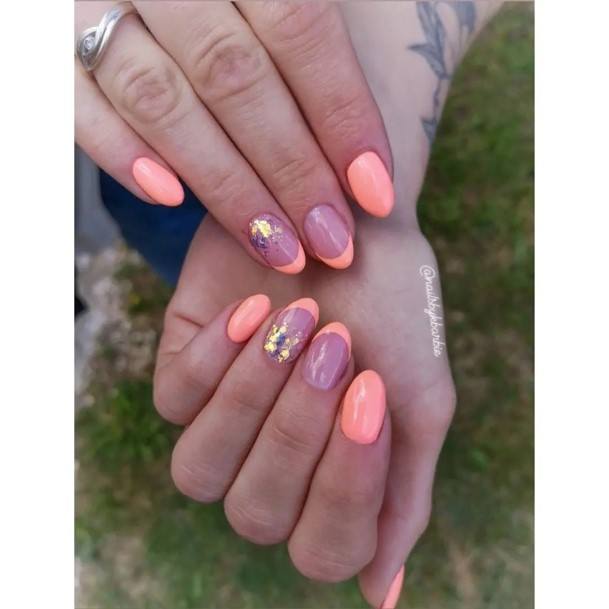 Charming Nails For Women Peach With Glitter