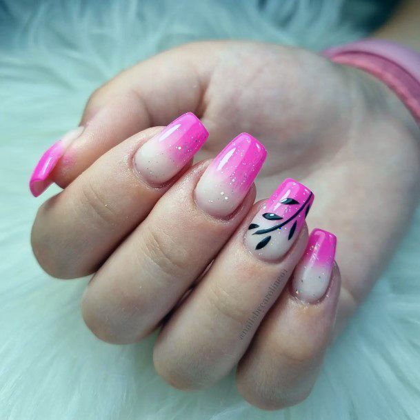 Charming Nails For Women Pink Ombre With Glitter