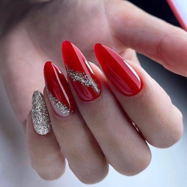 Charming Nails For Women Red And Silver