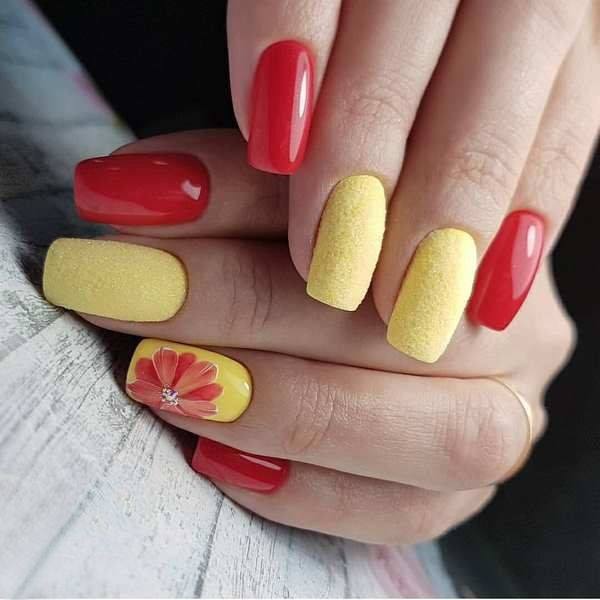 Charming Nails For Women Red And Yellow