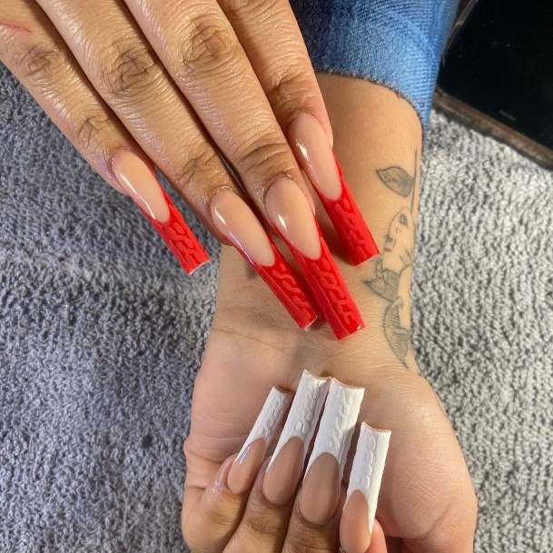 Charming Nails For Women Red French Tip