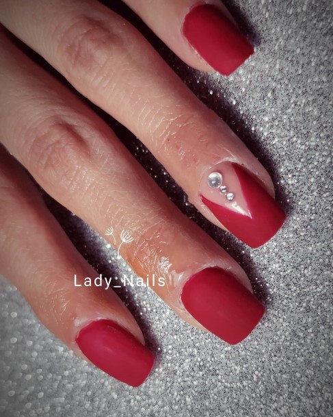 Charming Nails For Women Red With Diamond Rhinestones