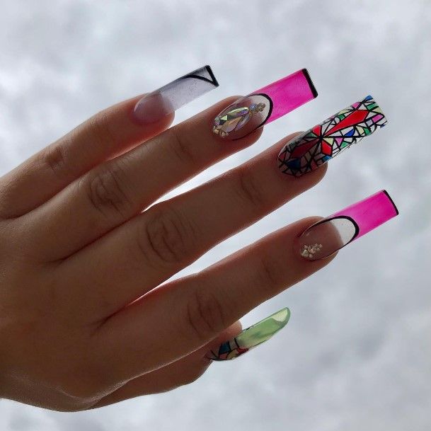 Charming Nails For Women Stained Glass