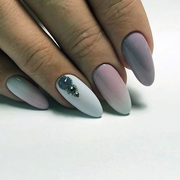 Charming Nails For Women White With Rhinestones