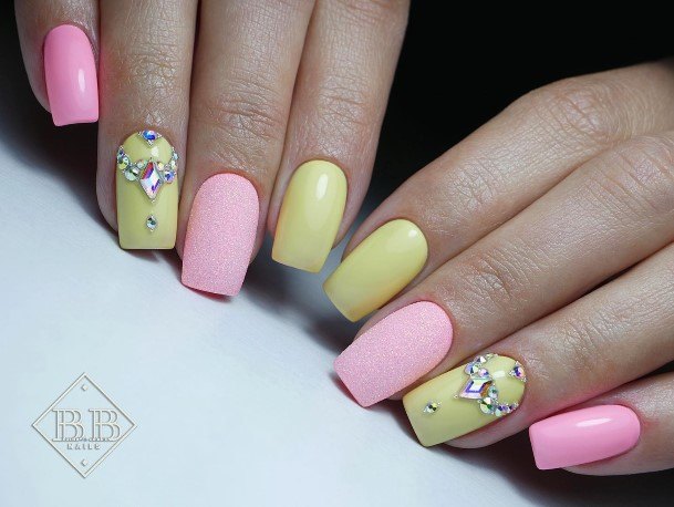 Charming Nails For Women Yellow And Pink