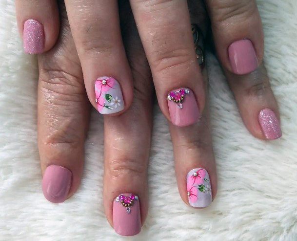 Charming Pink Florals Nail Design Women