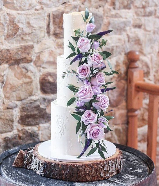 Charming Purple Roses Wedding Cake