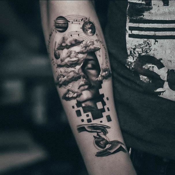 Charming Tattoos For Women Cloud Outer Space Themed Forearm