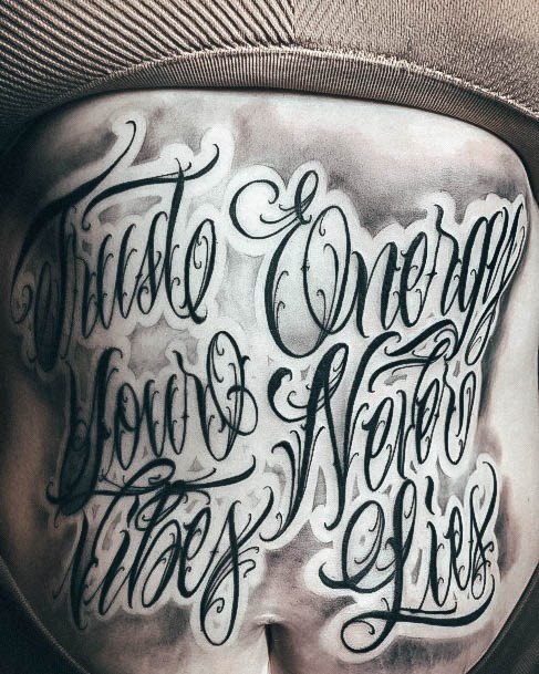 Charming Tattoos For Women Lettering Stomach Chest