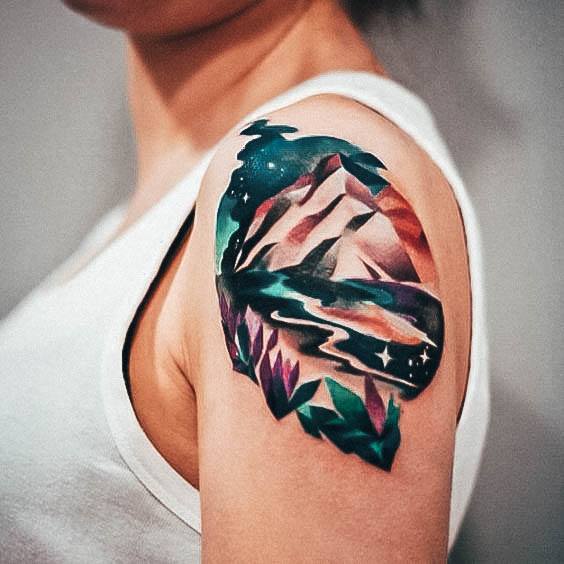 Charming Tattoos For Women Mountain Watercolor